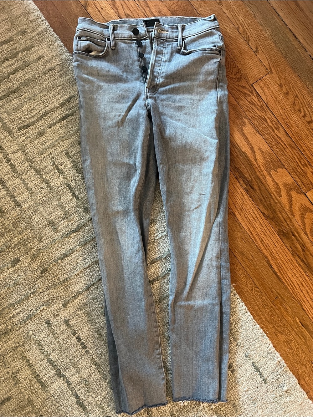 MOTHER Stunner Ankle Fray Skinny Light Gray Denim Jeans